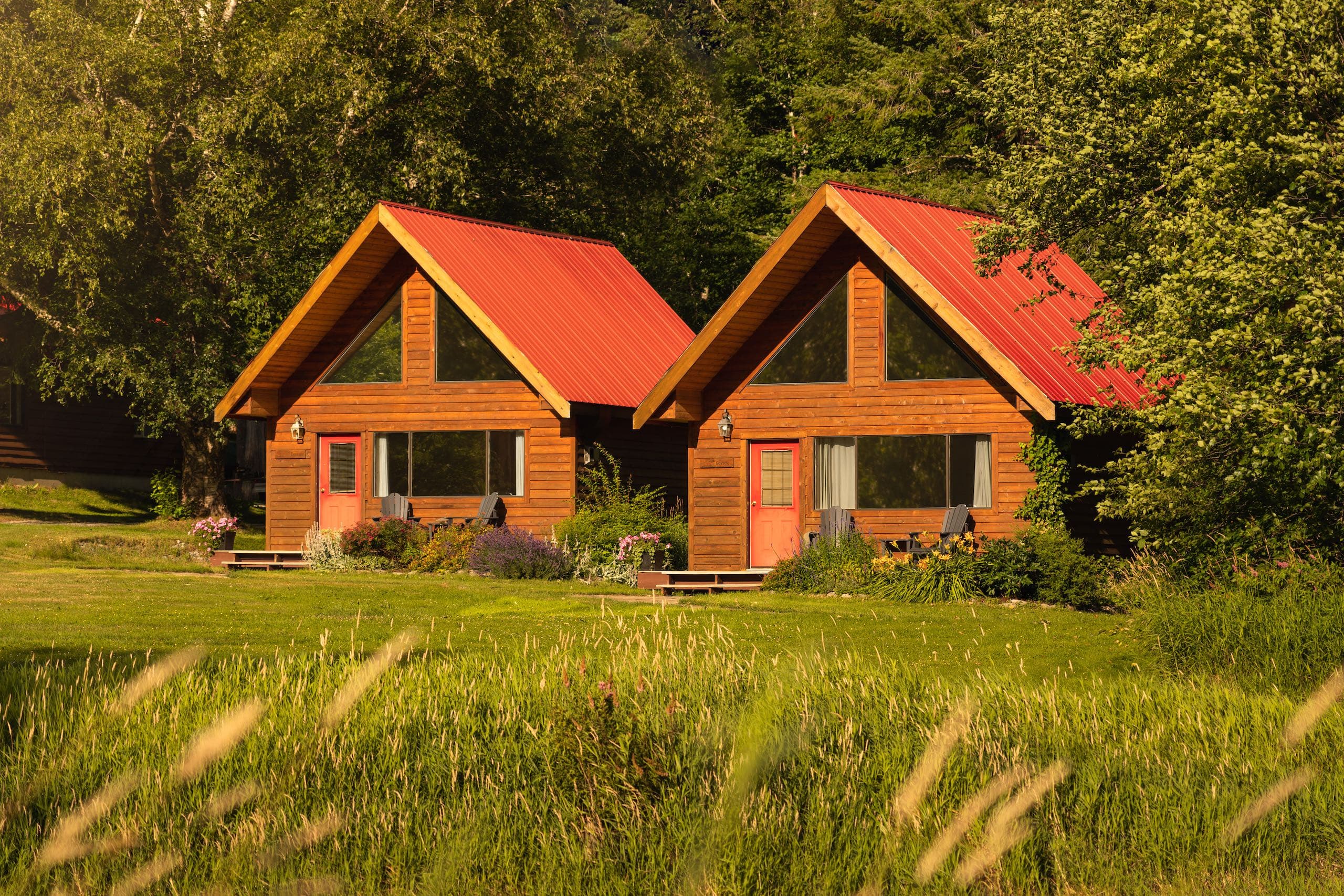 Two chalets with red roofs