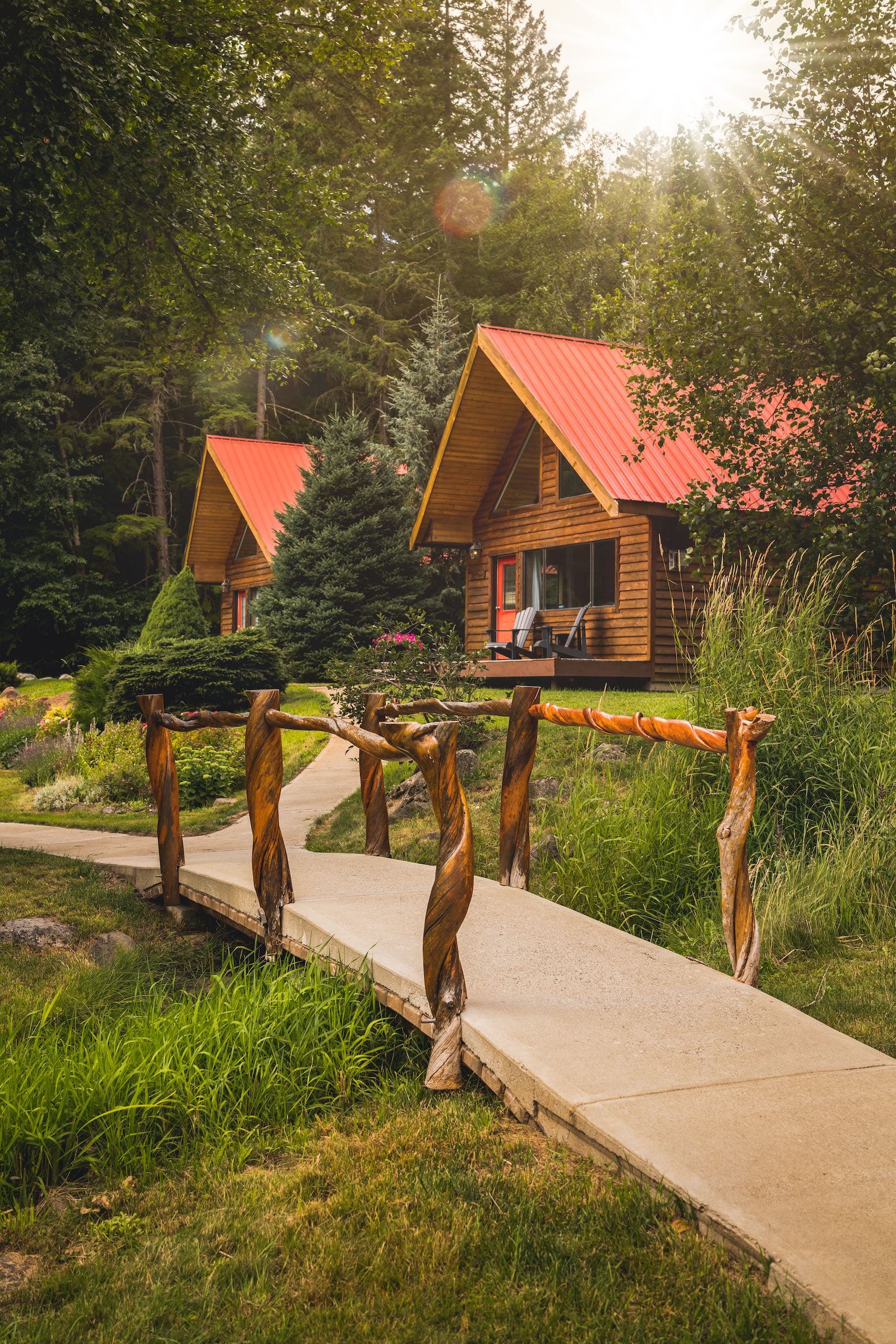 A walkway to one of the Chalets