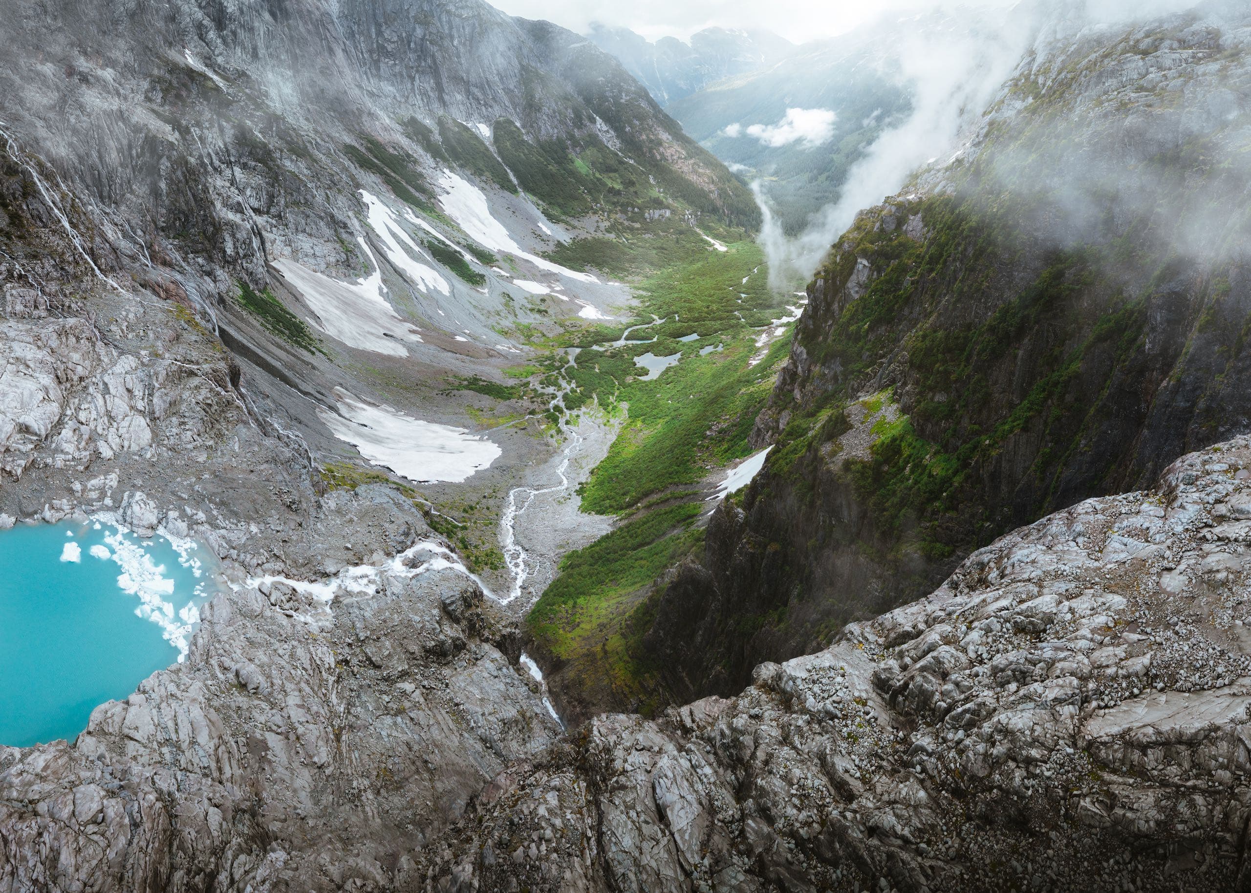 Aerial of a mountain valley