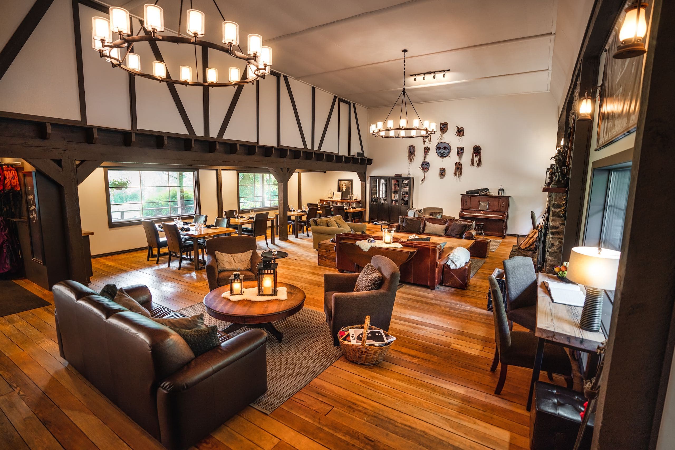 Main lodge dining area with various seating options