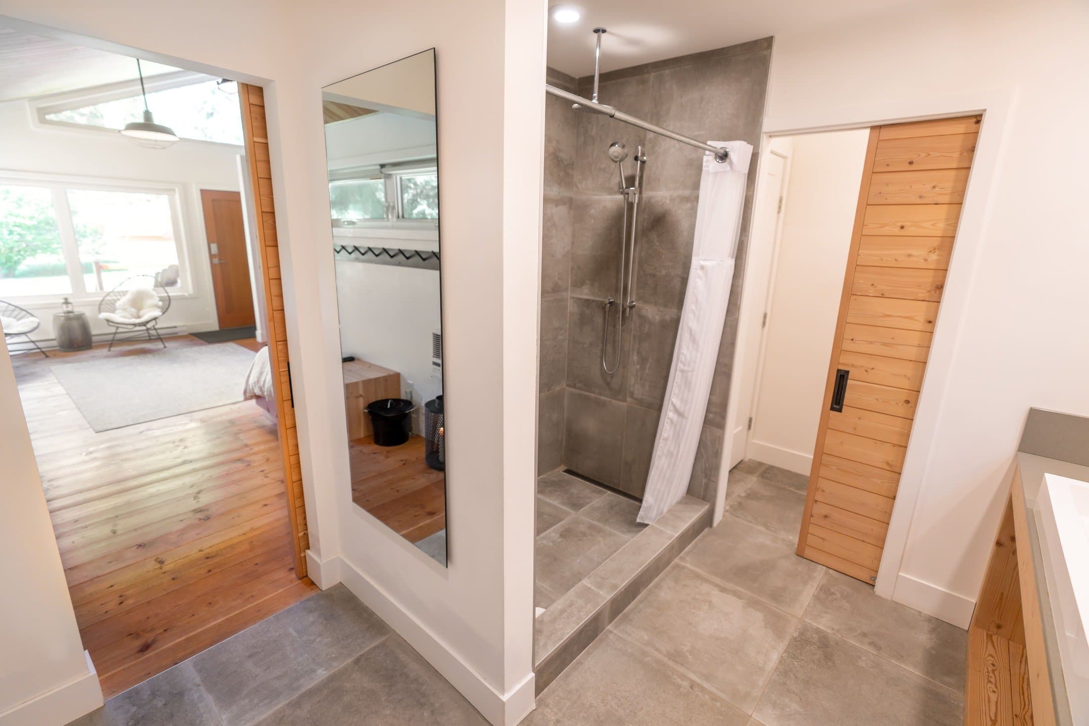 Bathroom with a walk-in shower and separate toilet