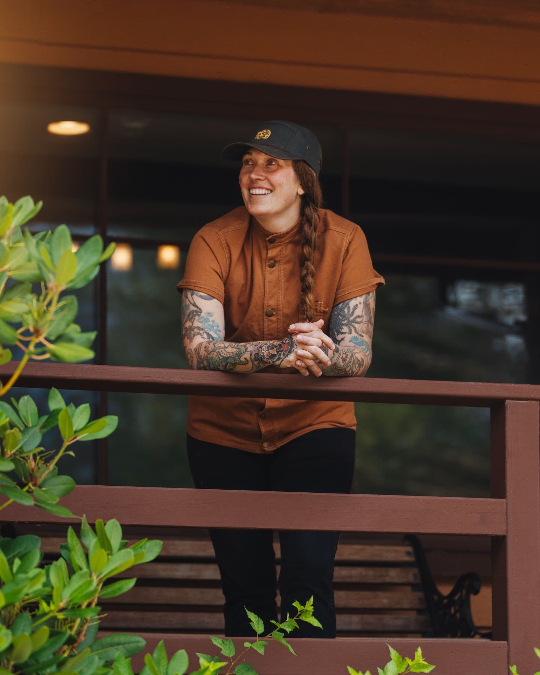 Katherine Phillips leaning on a rail